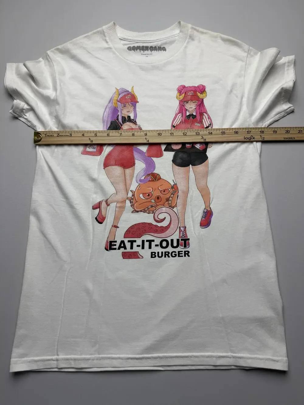 Gomen Gang Shirt Mens Small White Eat-It-Out Burger Anime Graphic Tee Tagless